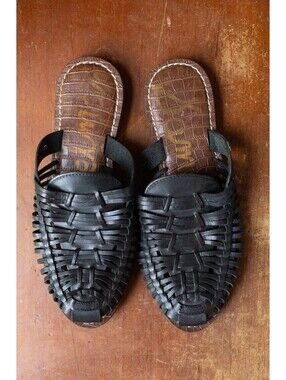 Sam Edelman Black Leather Woven Slip-On Sandals Size 8